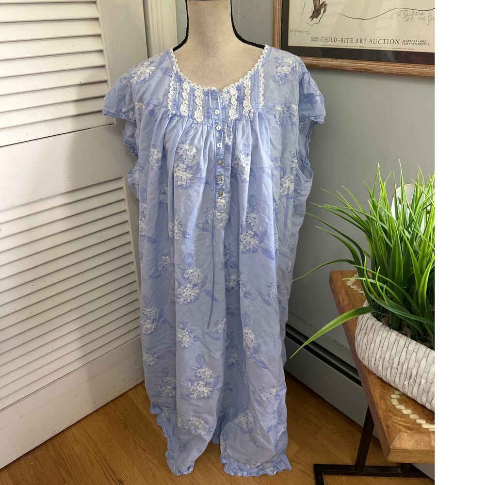 Eileen West Nightgown Womens 3X Blue Floral Maxi Dress Dainty Lace Trim Cottage - Picture 2 of 8